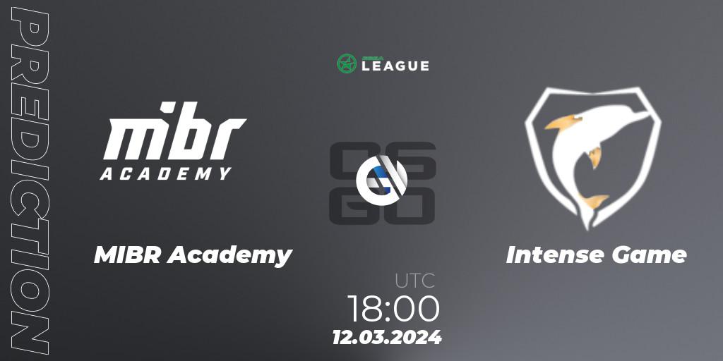 Prognose für das Spiel MIBR Academy VS Intense Game. 12.03.2024 at 18:00. Counter-Strike (CS2) - ESEA Season 48: Open Division - South America
