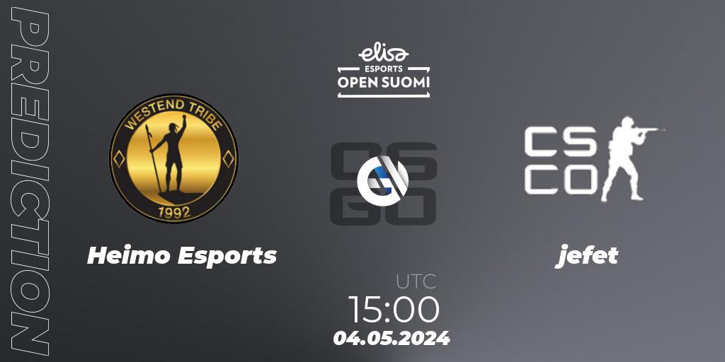 Prognose für das Spiel Heimo Esports VS jefet. 04.05.2024 at 15:00. Counter-Strike (CS2) - Elisa Open Suomi Season 6