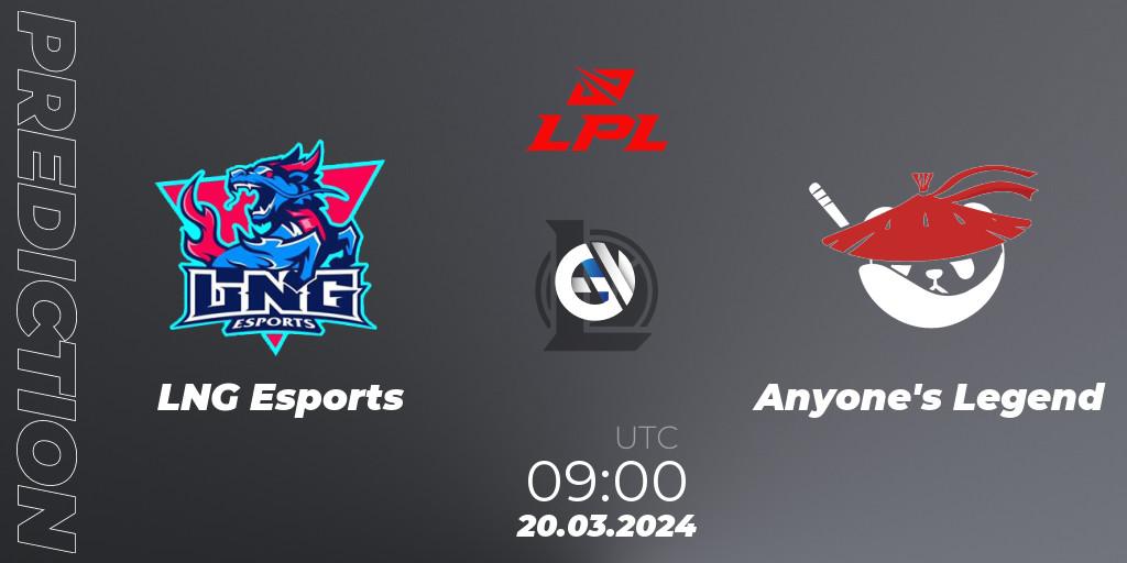 Prognose für das Spiel LNG Esports VS Anyone's Legend. 20.03.24. LoL - LPL Spring 2024 - Group Stage