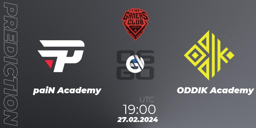 Prognose für das Spiel paiN Academy VS ODDIK Academy. 27.02.24. CS2 (CS:GO) - Gamers Club Liga Série A: February 2024