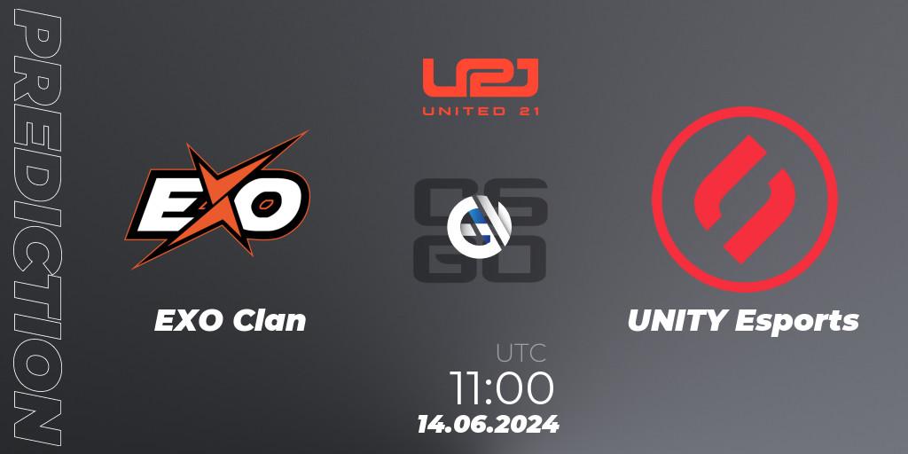 Prognose für das Spiel EXO Clan VS UNITY Esports. 14.06.2024 at 11:00. Counter-Strike (CS2) - United21 Season 16