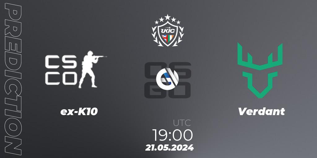 Prognose für das Spiel ex-K10 VS Verdant. 21.05.2024 at 19:00. Counter-Strike (CS2) - UKIC League Season 2: Division 1