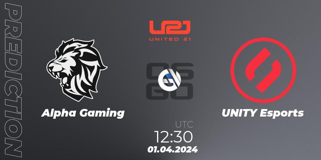 Prognose für das Spiel Alpha Gaming VS UNITY Esports. 01.04.24. CS2 (CS:GO) - United21 Season 14