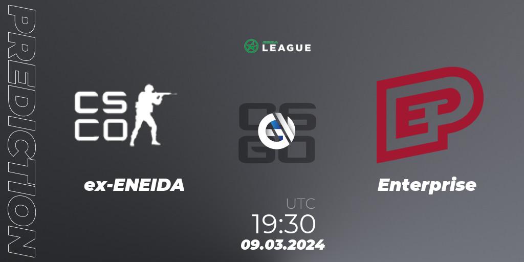 Prognose für das Spiel ex-ENEIDA VS Enterprise. 09.03.2024 at 15:00. Counter-Strike (CS2) - ESEA Season 48: Advanced Division - Europe