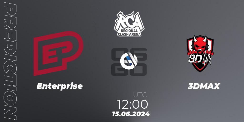 Prognose für das Spiel Enterprise VS 3DMAX. 16.06.2024 at 10:00. Counter-Strike (CS2) - Regional Clash Arena Europe