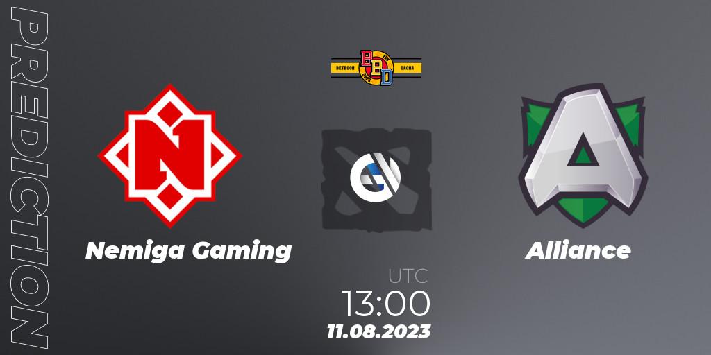 Prognose für das Spiel Nemiga Gaming VS Alliance. 11.08.23. Dota 2 - BetBoom Dacha - Online Stage
