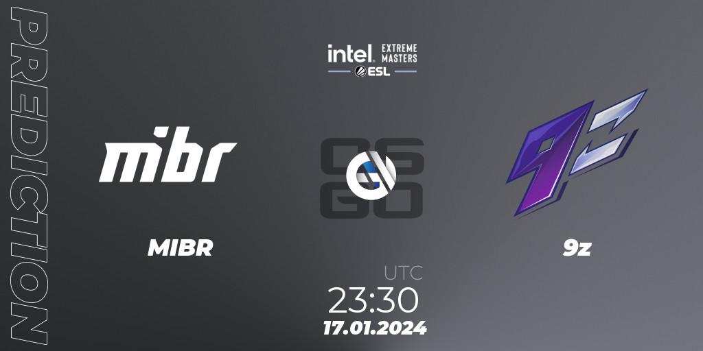 Prognose für das Spiel MIBR VS 9z. 17.01.2024 at 23:30. Counter-Strike (CS2) - Intel Extreme Masters China 2024: South American Closed Qualifier