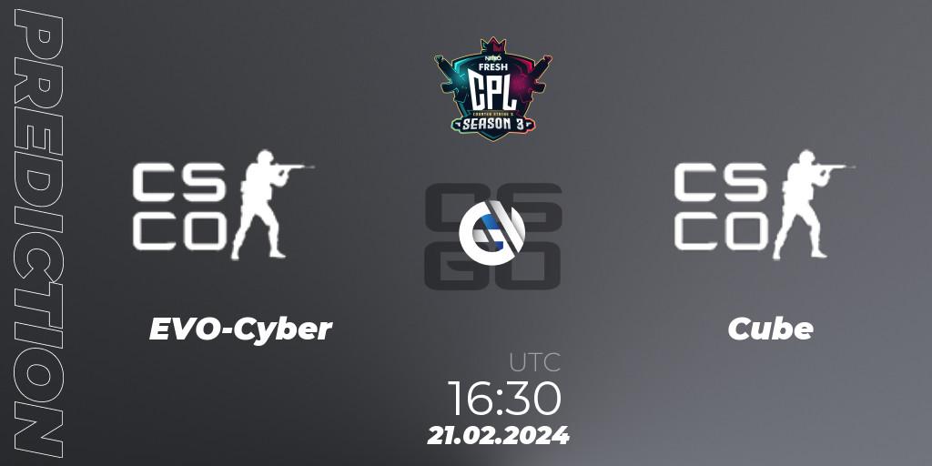 Prognose für das Spiel EVO-Cyber VS Cube. 21.02.24. CS2 (CS:GO) - Contest Pro League Season 3