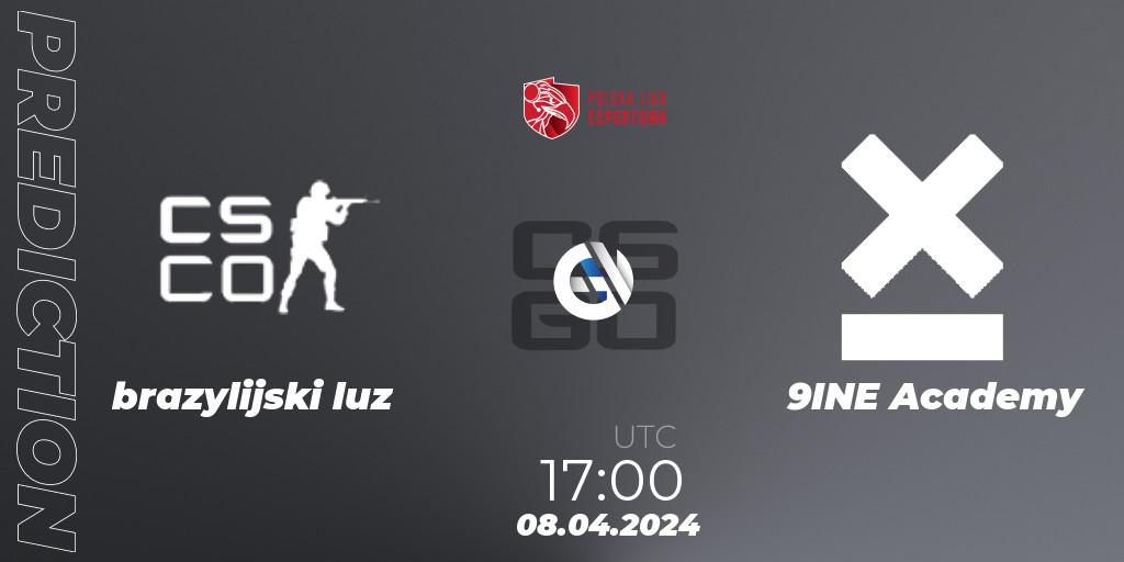 Prognose für das Spiel brazylijski luz VS 9INE Academy. 08.04.2024 at 17:00. Counter-Strike (CS2) - Polska Liga Esportowa 2024: Split #1