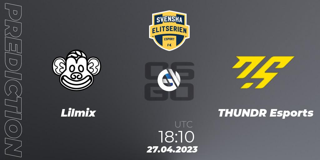 Prognose für das Spiel Lilmix VS THUNDR Esports. 27.04.23. CS2 (CS:GO) - Svenska Elitserien Spring 2023: Online Stage