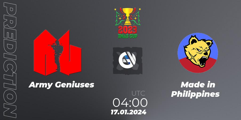 Prognose für das Spiel Army Geniuses VS Made in Philippines. 17.01.24. Dota 2 - Xmas Cup 2023