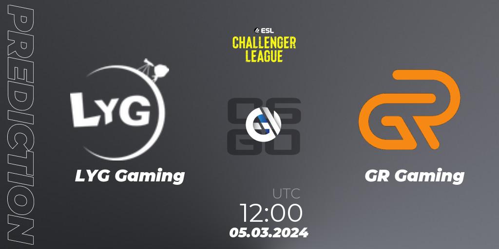Prognose für das Spiel LYG Gaming VS GR Gaming. 05.03.24. CS2 (CS:GO) - ESL Challenger League Season 47: Asia