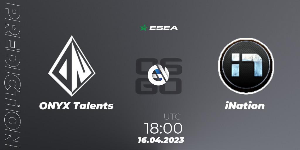 Prognose für das Spiel ONYX Talents VS iNation. 19.04.23. CS2 (CS:GO) - ESEA Season 45: Advanced Division - Europe