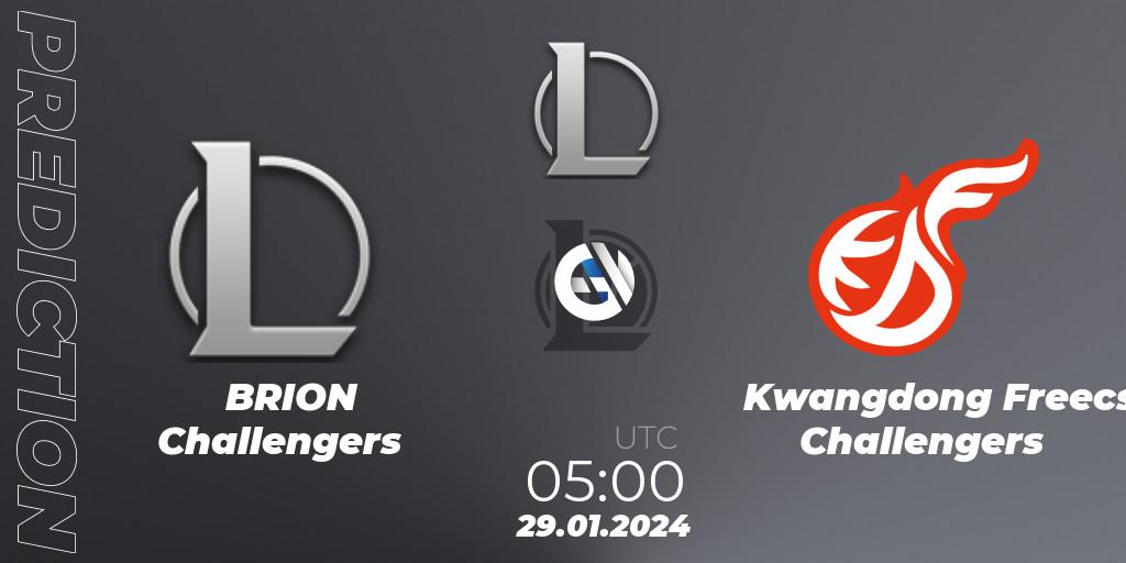 Prognose für das Spiel BRION Challengers VS Kwangdong Freecs Challengers. 29.01.2024 at 05:00. LoL - LCK Challengers League 2024 Spring - Group Stage