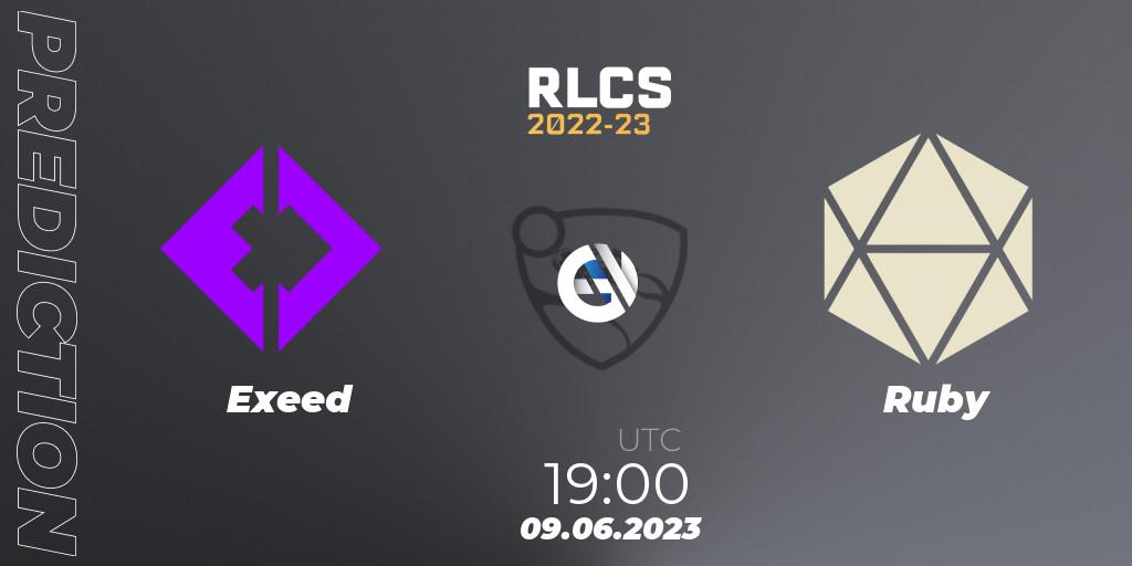 Prognose für das Spiel Exeed VS Ruby. 09.06.2023 at 19:00. Rocket League - RLCS 2022-23 - Spring: South America Regional 3 - Spring Invitational