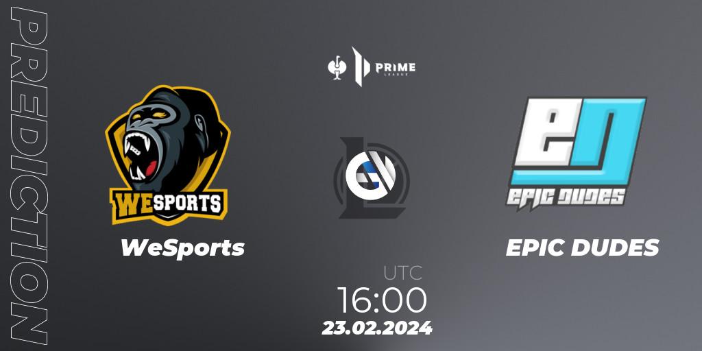 Prognose für das Spiel WeSports VS EPIC DUDES. 23.02.24. LoL - Prime League 2nd Division