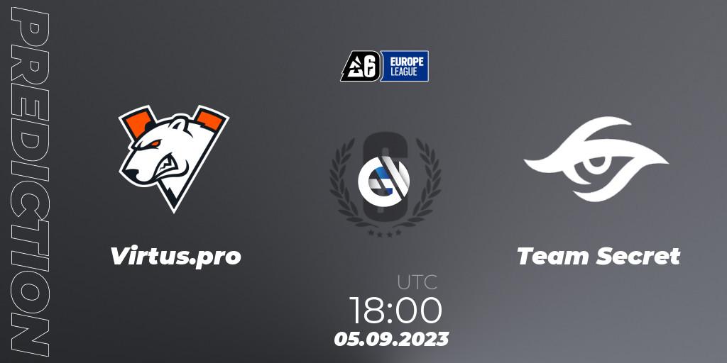 Prognose für das Spiel Virtus.pro VS Team Secret. 05.09.2023 at 18:00. Rainbow Six - Europe League 2023 - Stage 2