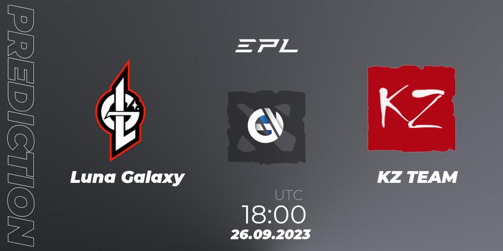 Prognose für das Spiel Luna Galaxy VS KZ TEAM. 26.09.2023 at 12:14. Dota 2 - European Pro League Season 12