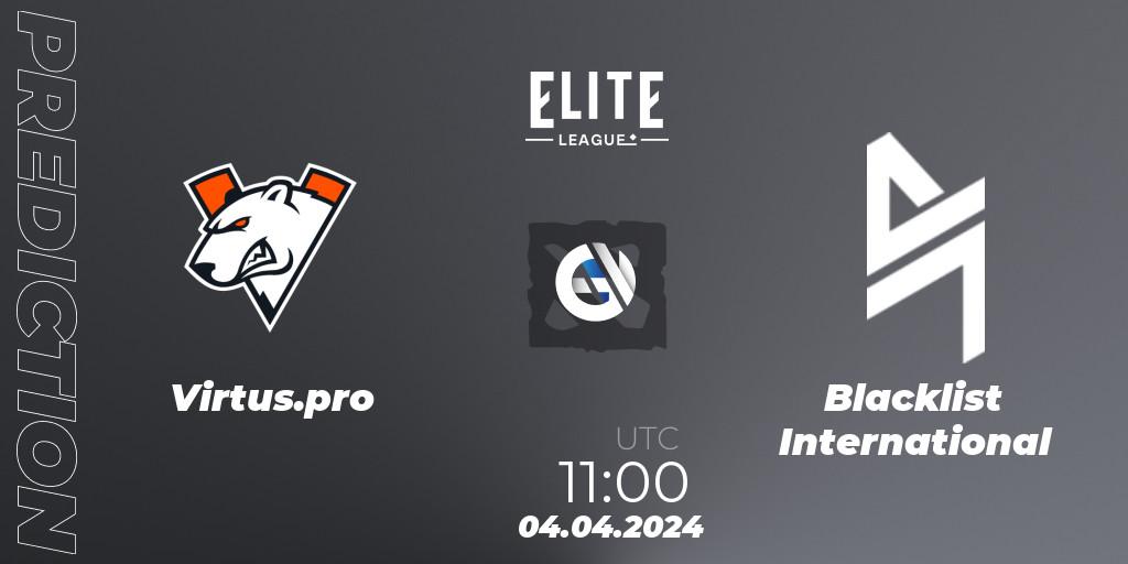 Prognose für das Spiel Virtus.pro VS Blacklist International. 04.04.24. Dota 2 - Elite League: Swiss Stage