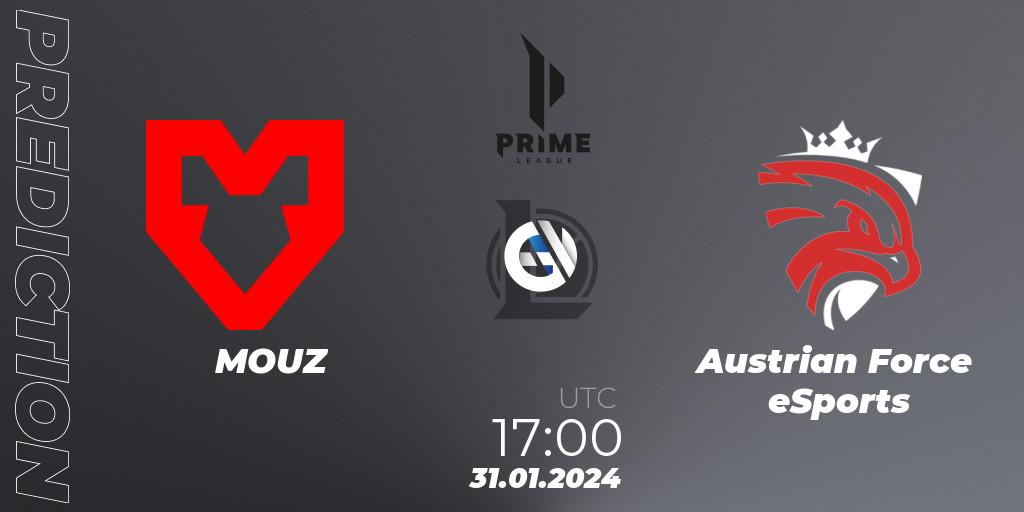 Prognose für das Spiel MOUZ VS Austrian Force eSports. 31.01.2024 at 17:00. LoL - Prime League Spring 2024 - Group Stage