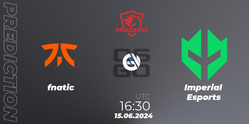 Prognose für das Spiel fnatic VS Imperial Esports. 15.06.2024 at 16:10. Counter-Strike (CS2) - FiReLEAGUE 2023 Global Finals