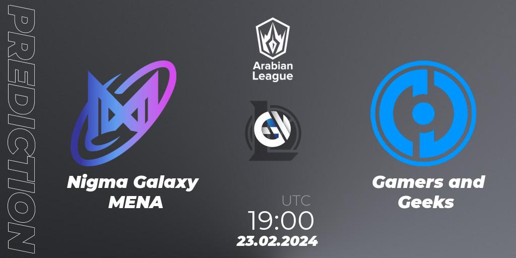 Prognose für das Spiel Nigma Galaxy MENA VS Gamers and Geeks. 23.02.24. LoL - Arabian League Spring 2024