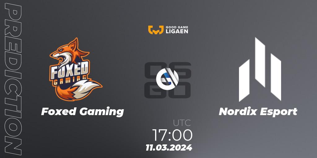 Prognose für das Spiel Foxed Gaming VS Nordix Esport. 11.03.24. CS2 (CS:GO) - Good Game-ligaen Spring 2024