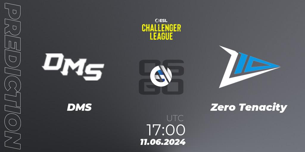 Prognose für das Spiel DMS VS Zero Tenacity. 11.06.2024 at 17:00. Counter-Strike (CS2) - ESL Challenger League Season 47 Relegation: Europe