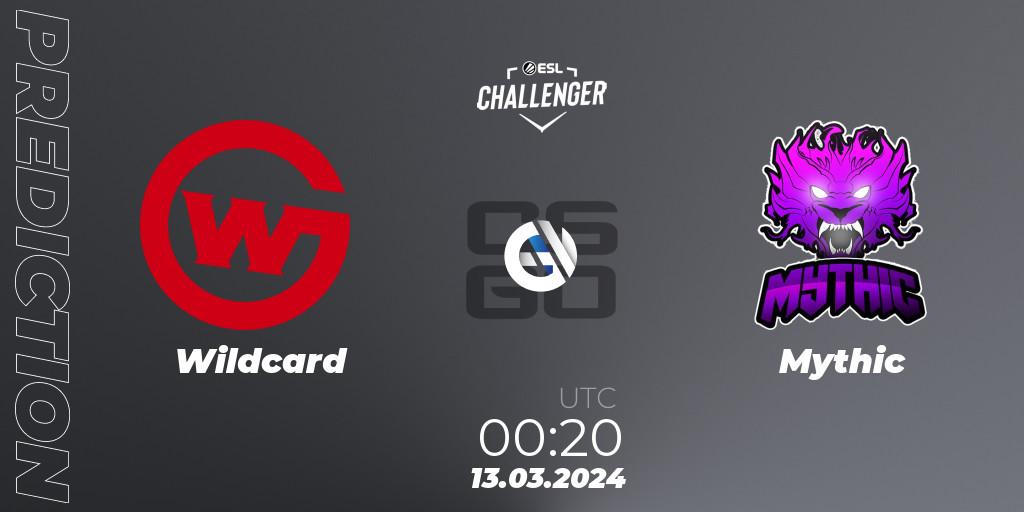 Prognose für das Spiel Wildcard VS Mythic. 13.03.2024 at 00:20. Counter-Strike (CS2) - ESL Challenger #57: North American Open Qualifier
