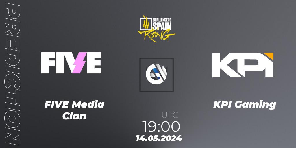 Prognose für das Spiel FIVE Media Clan VS KPI Gaming. 14.05.2024 at 19:00. VALORANT - VALORANT Challengers 2024 Spain: Rising Split 2