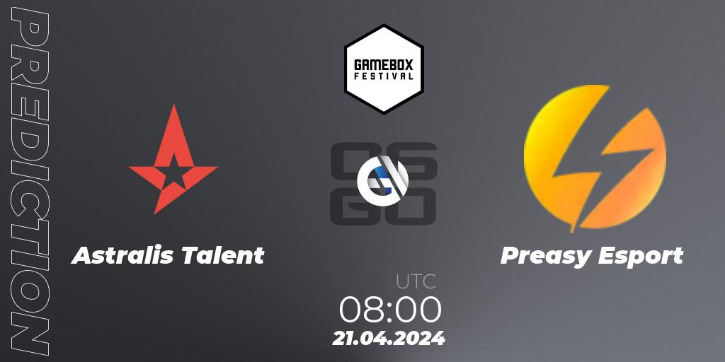 Prognose für das Spiel Astralis Talent VS Preasy Esport. 21.04.24. CS2 (CS:GO) - Gamebox 2024
