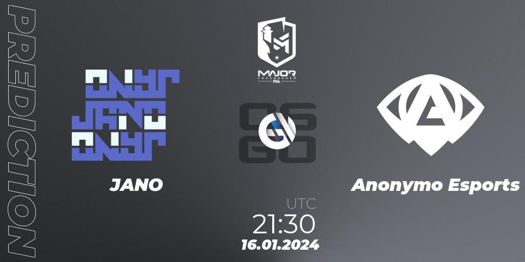Prognose für das Spiel JANO VS Anonymo Esports. 16.01.24. CS2 (CS:GO) - PGL CS2 Major Copenhagen 2024 Europe RMR Open Qualifier 4