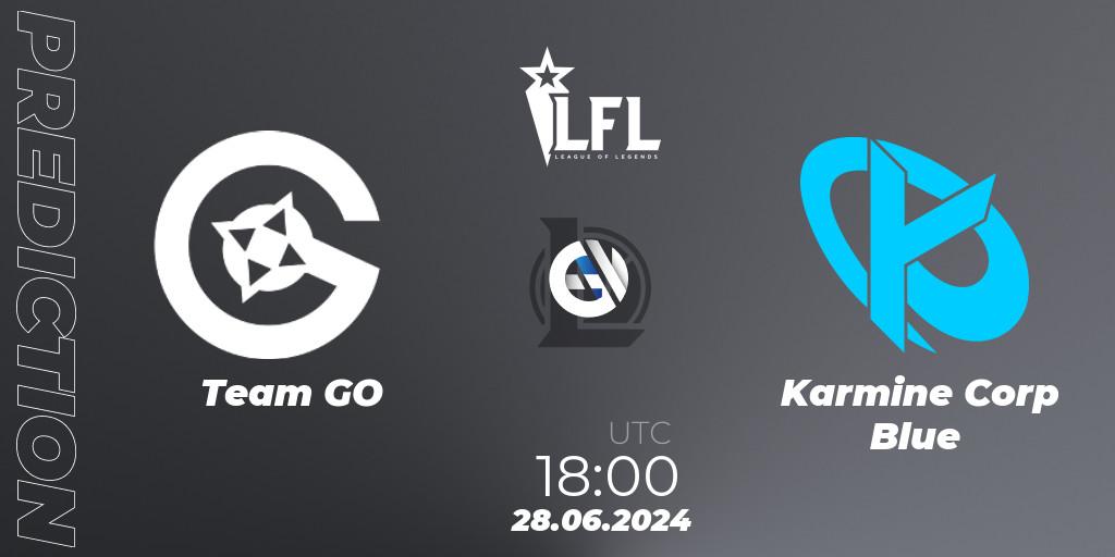 Prognose für das Spiel Team GO VS Karmine Corp Blue. 28.06.2024 at 18:00. LoL - LFL Summer 2024