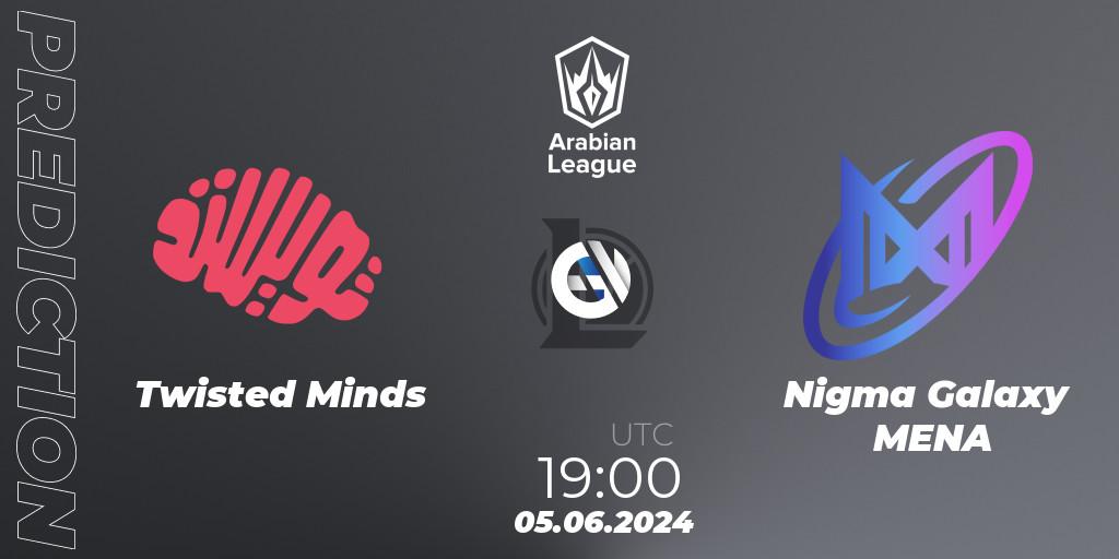 Prognose für das Spiel Twisted Minds VS Nigma Galaxy MENA. 05.06.2024 at 19:00. LoL - Arabian League Summer 2024
