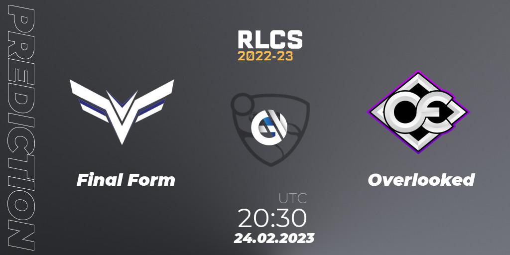 Prognose für das Spiel Final Form VS Overlooked. 24.02.2023 at 20:30. Rocket League - RLCS 2022-23 - Winter: South America Regional 3 - Winter Invitational