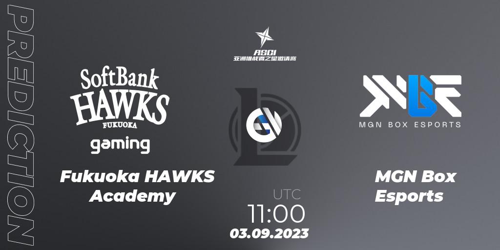 Prognose für das Spiel Fukuoka HAWKS Academy VS MGN Box Esports. 03.09.23. LoL - Asia Star Challengers Invitational 2023