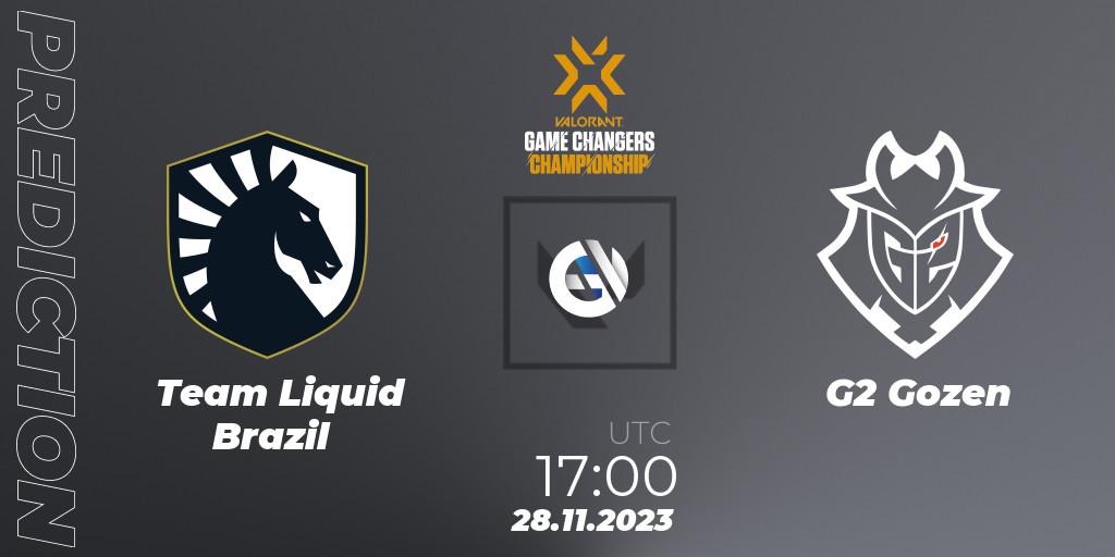 Prognose für das Spiel Team Liquid Brazil VS G2 Gozen. 28.11.2023 at 17:00. VALORANT - VCT 2023: Game Changers Championship