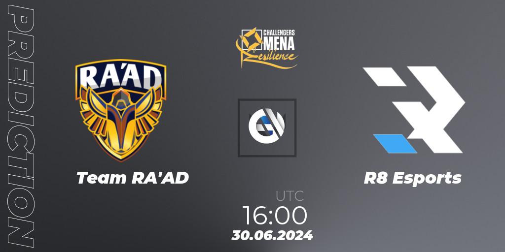 Prognose für das Spiel Team RA'AD VS R8 Esports. 30.06.2024 at 16:00. VALORANT - VALORANT Challengers 2024 MENA: Resilience Split 2 - Levant and North Africa