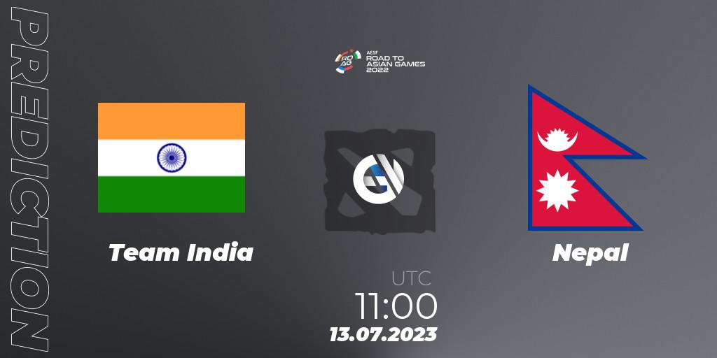Prognose für das Spiel Team India VS Nepal. 13.07.2023 at 11:00. Dota 2 - 2022 AESF Road to Asian Games - South Asia