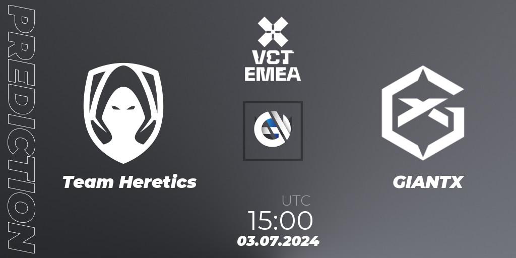 Prognose für das Spiel Team Heretics VS GIANTX. 03.07.2024 at 16:00. VALORANT - VALORANT Champions Tour 2024: EMEA League - Stage 2 - Group Stage