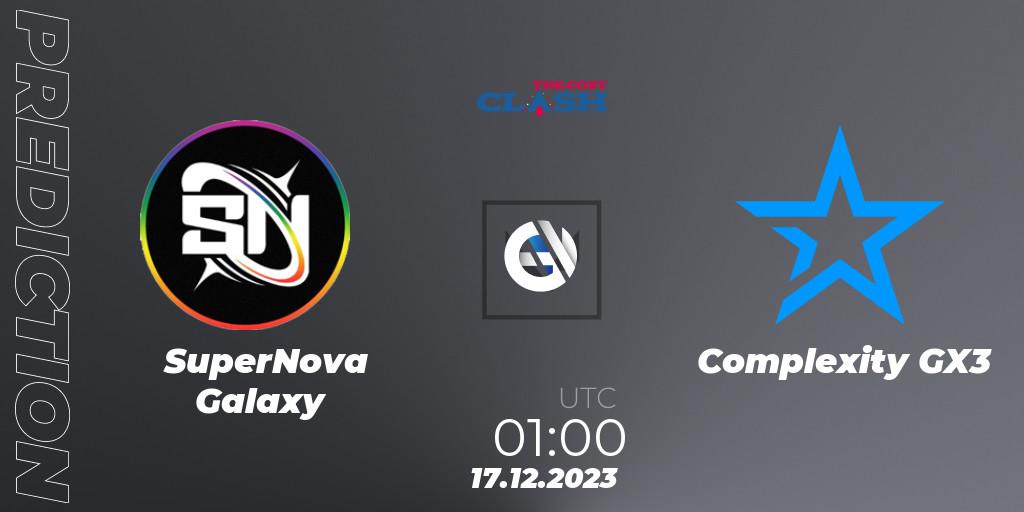 Prognose für das Spiel SuperNova Galaxy VS Complexity GX3. 17.12.2023 at 01:00. VALORANT - The Cozy Clash
