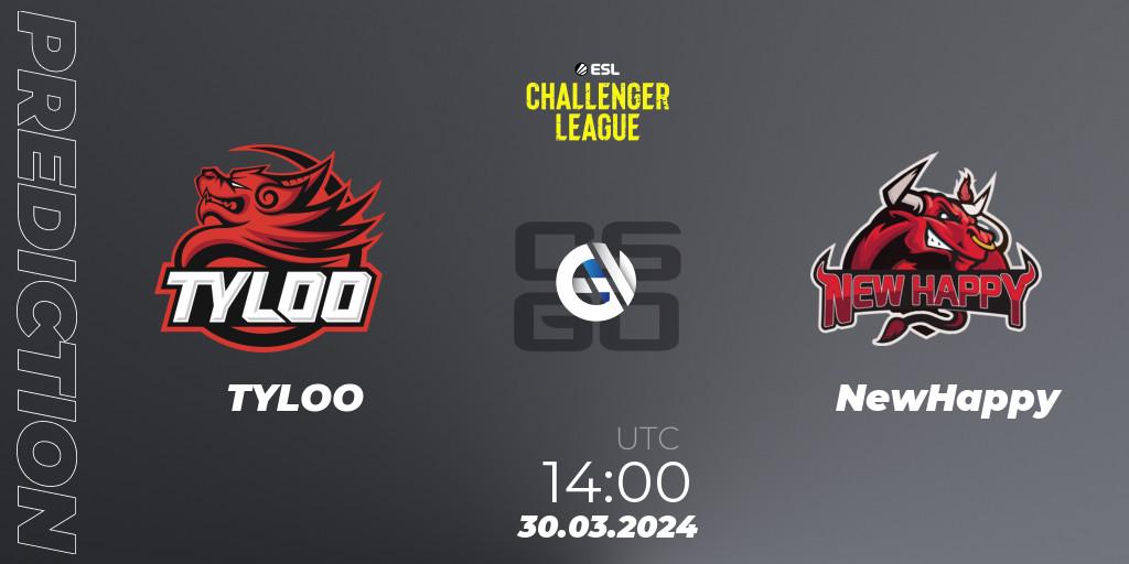 Prognose für das Spiel TYLOO VS NewHappy. 30.03.24. CS2 (CS:GO) - ESL Challenger League Season 47: Asia