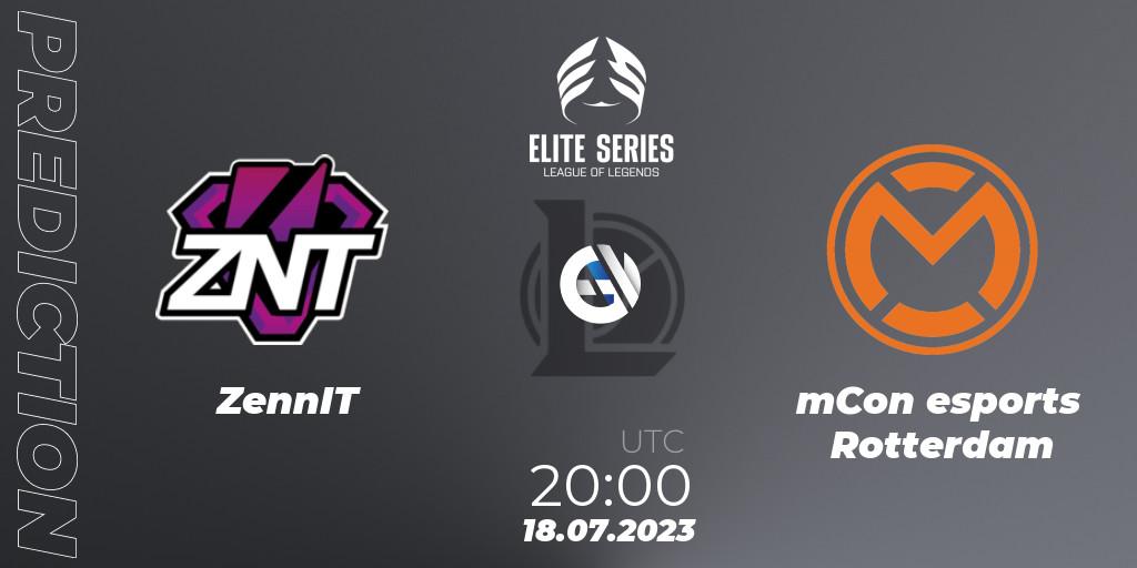Prognose für das Spiel ZennIT VS mCon esports Rotterdam. 18.07.2023 at 20:00. LoL - Elite Series Summer 2023