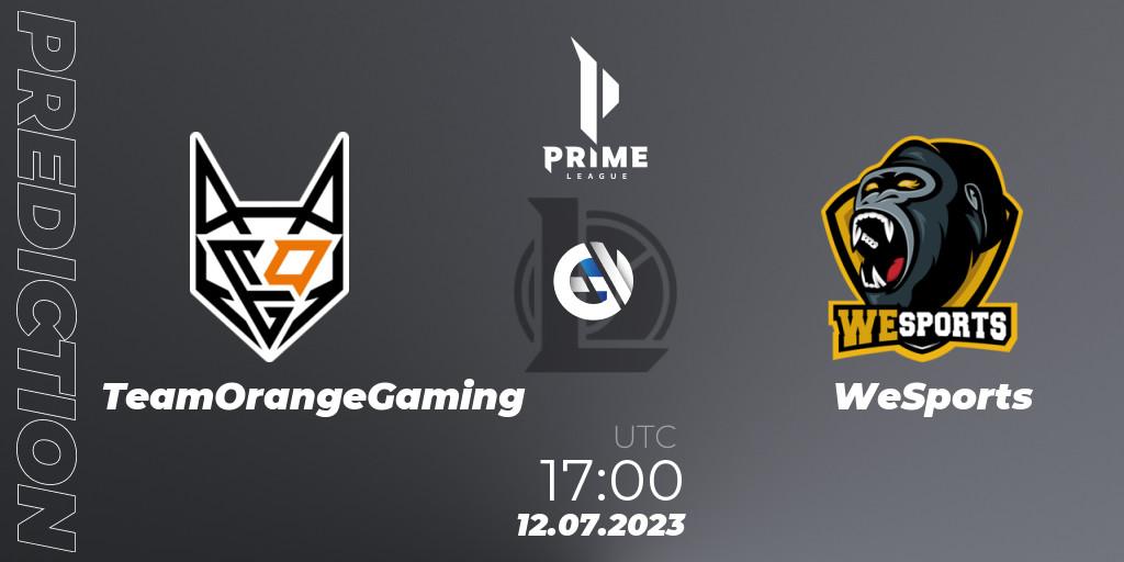 Prognose für das Spiel TeamOrangeGaming VS WeSports. 12.07.2023 at 17:00. LoL - Prime League 2nd Division Summer 2023