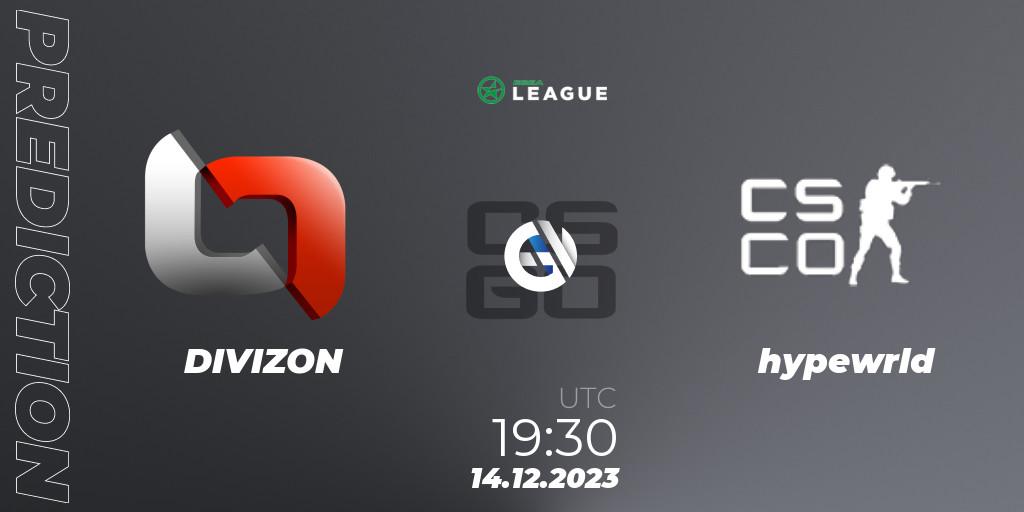 Prognose für das Spiel DIVIZON VS hypewrld. 14.12.23. CS2 (CS:GO) - ESEA Season 47: Intermediate Division - Europe