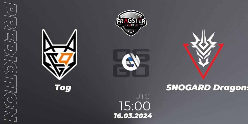 Prognose für das Spiel Tog VS SNOGARD Dragons. 16.03.24. CS2 (CS:GO) - Fragster League Season 5