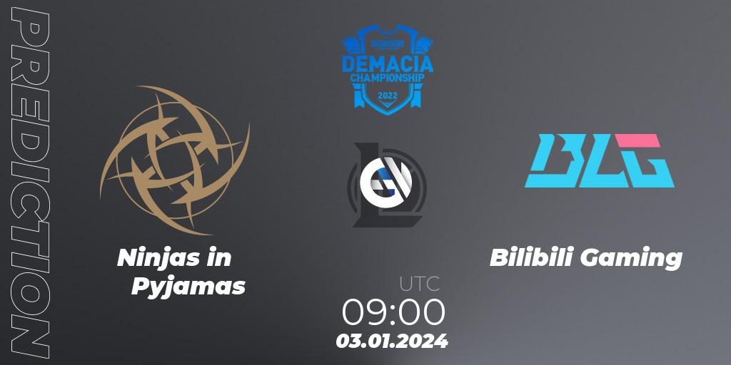 Prognose für das Spiel Ninjas in Pyjamas VS Bilibili Gaming. 03.01.24. LoL - Demacia Cup 2023 Playoffs