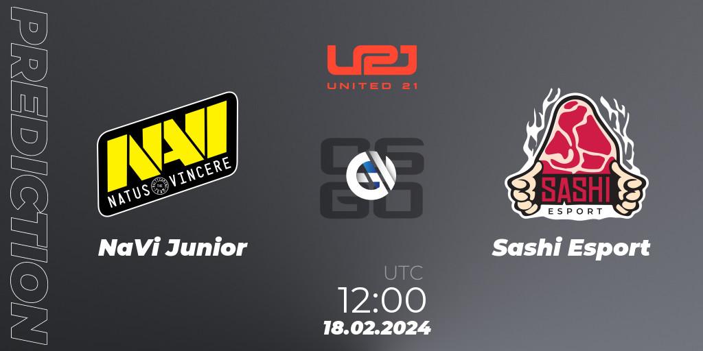 Prognose für das Spiel NaVi Junior VS Sashi Esport. 18.02.2024 at 12:00. Counter-Strike (CS2) - United21 Season 11