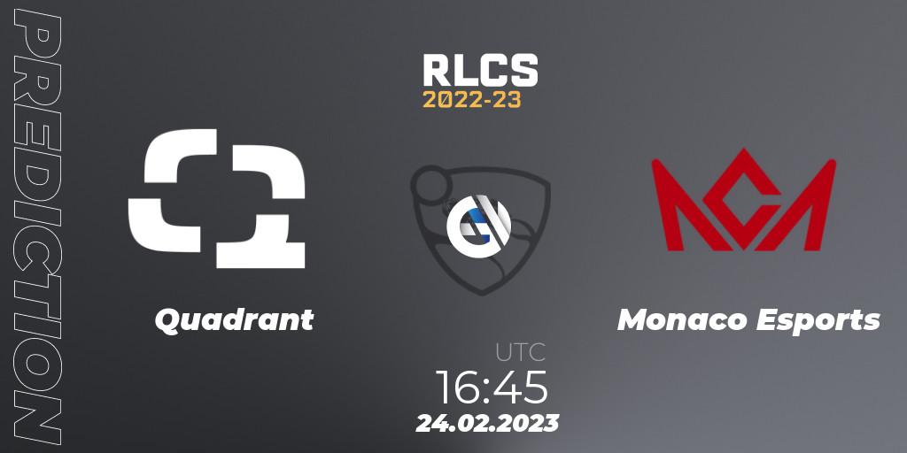 Prognose für das Spiel Quadrant VS Monaco Esports. 24.02.23. Rocket League - RLCS 2022-23 - Winter: Europe Regional 3 - Winter Invitational