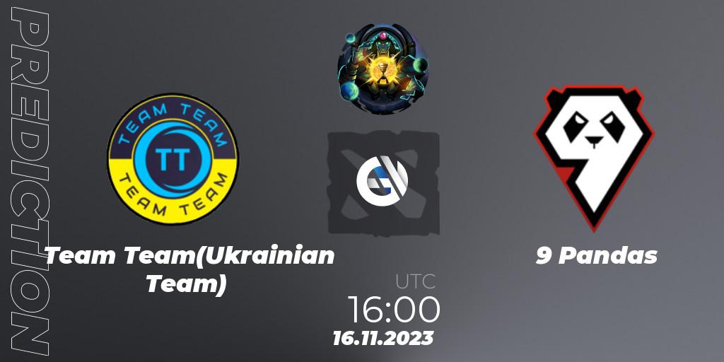 Prognose für das Spiel Team Team(Ukrainian Team) VS 9 Pandas. 16.11.2023 at 16:02. Dota 2 - ESL One Kuala Lumpur 2023: Eastern Europe Closed Qualifier